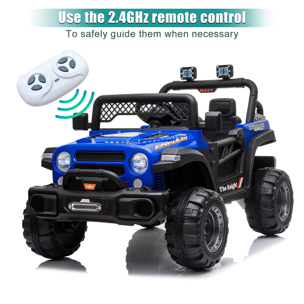 Track 7 12V 2-Seats 2WD off-road vehicle for kid 3+, 2 speed adjustable, with Parent Remote Control, Music, Blue