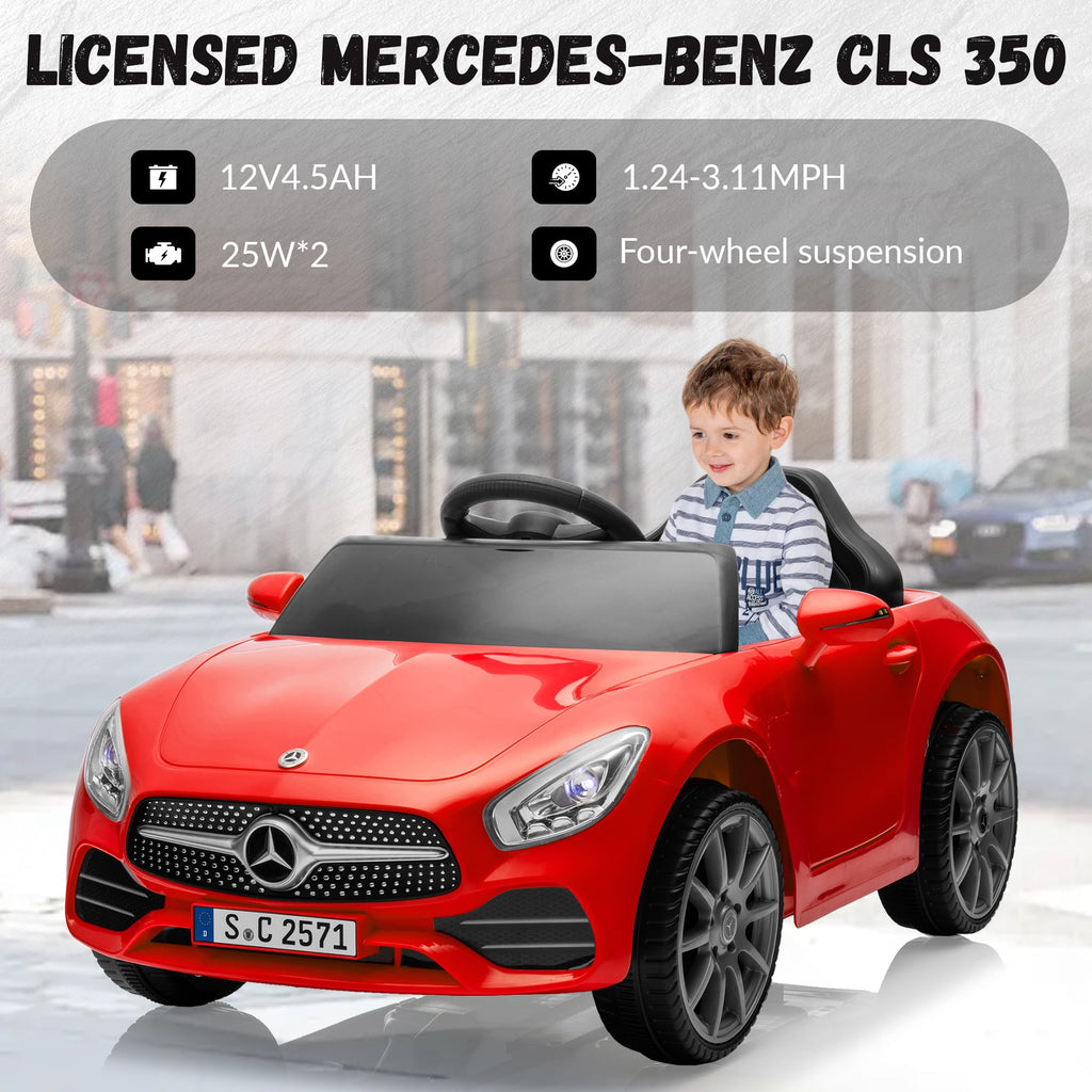 Track 7 12V Kids Ride On Car Licensed Mercedes Benz CLS 350, Electric Car with Remote Control, LED Lights, Music, USB, Power Display, Outdoor Toys for Boys Girls Toddlers Ages 2-4, Red