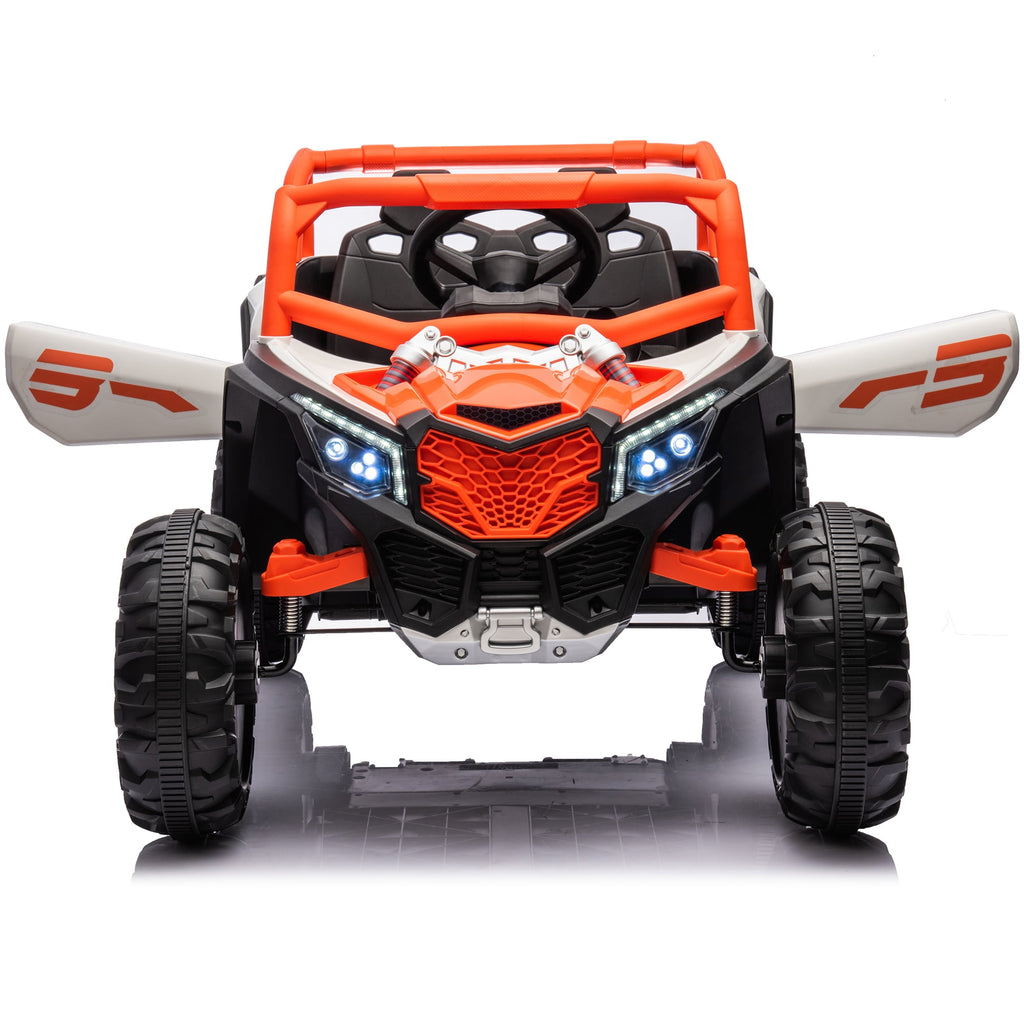 Track 7 12V Kids Electric UTV Car, Ride on Car with Remote Control, Manipulation Platform & LED Lights, Riding Toys for Boys & Girls Aged 3~6, Orange&White