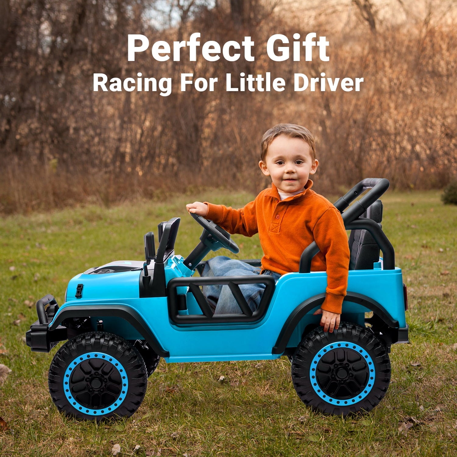 Track 7 24V Ride on Truck, Electric Car for Boys Girls Age 3+, Ride on Car with Remote Control, Music, Bluetooth, Spring Suspension, Max Speed 5 mph, Blue