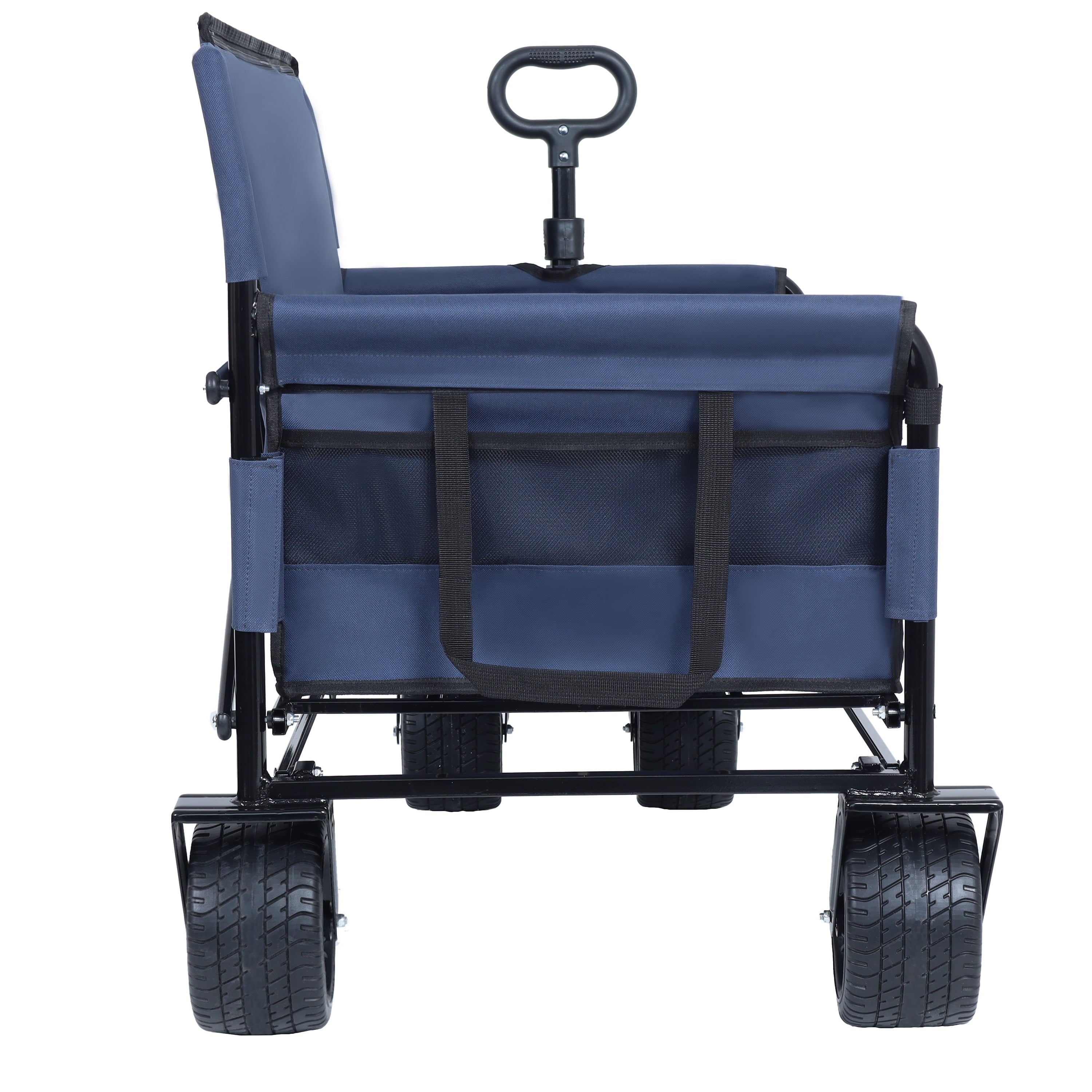 COOKCOK 3-in-1 Convertible Folding Wagon Cart with Bench Seat, 500lbs Heavy Duty Utility Wagon with Adjustable Handle, 180L Capacity All-Terrain Wheels for Camping, Beach, Garden, Dark Blue