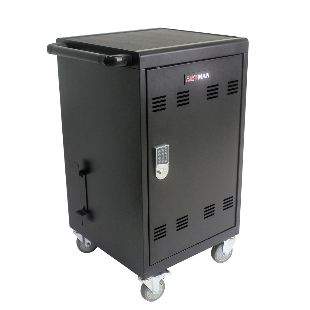 COOKCOK Mobile Charging Cart and Cabinet for Tablets Laptops 30-Device With Combination Lock, Black