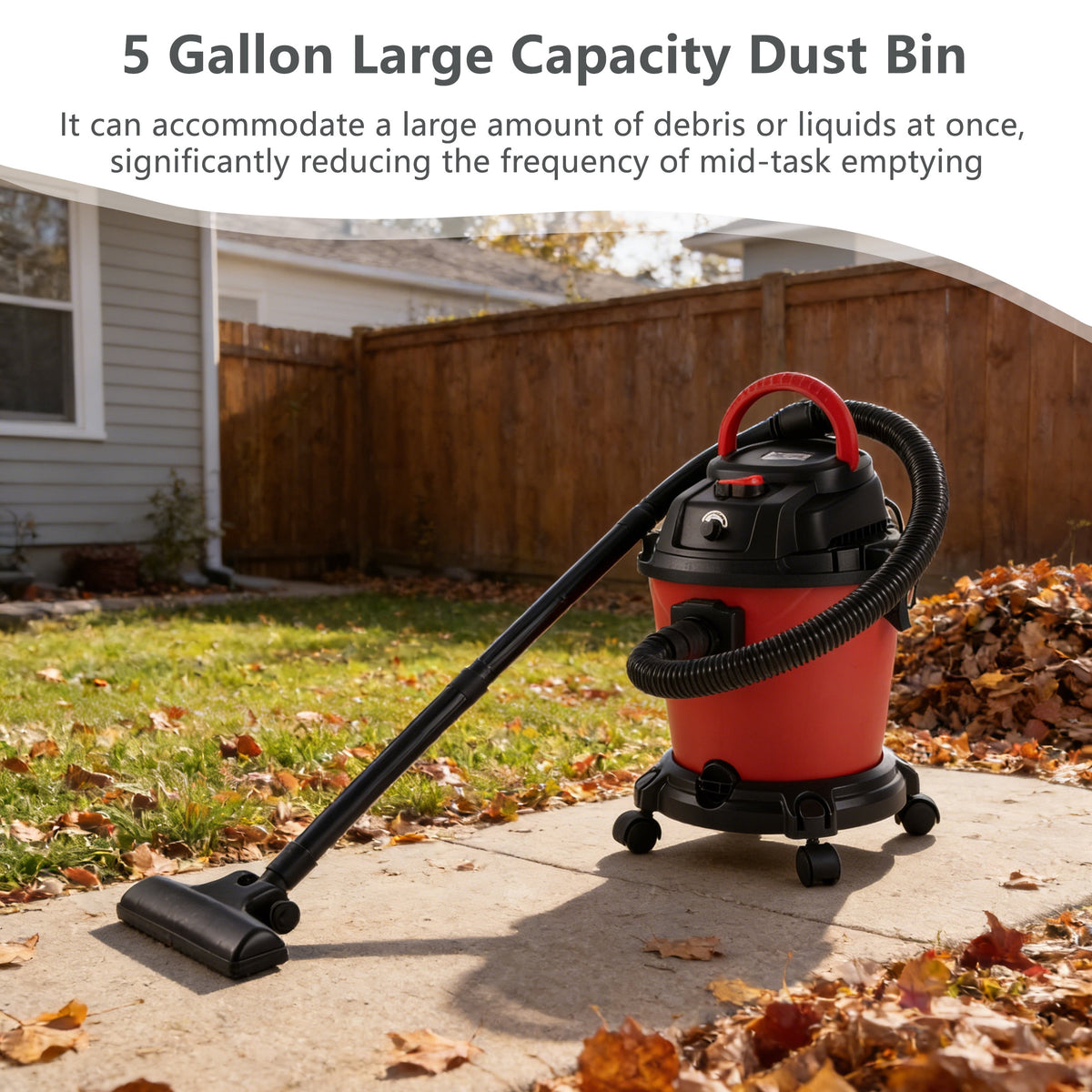 COOKCOK 5 Gallon Wet/Dry Shop Vacuum, 4.3 Peak HP Stainless Steel Professional Vacuum Cleaner with Blower Function, 3-in-1 Heavy Duty Shop Vac for Home, Garage, Workshop and Jobsite