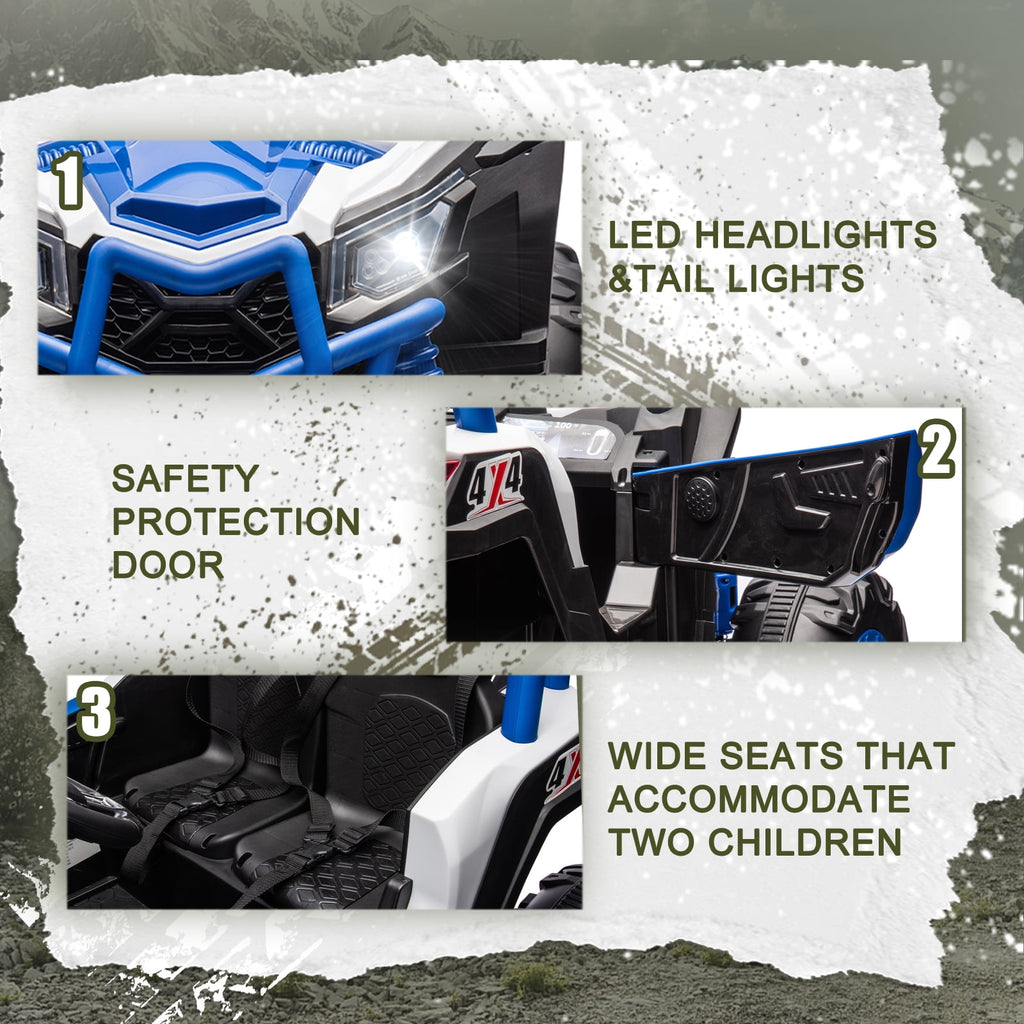 Track 7 24V Ride on UTV, 2-Seater Ride on Car with Remote Control, Music, 2 Speed, Key Start, 4x4 Ride on Off-Road Truck, Blue