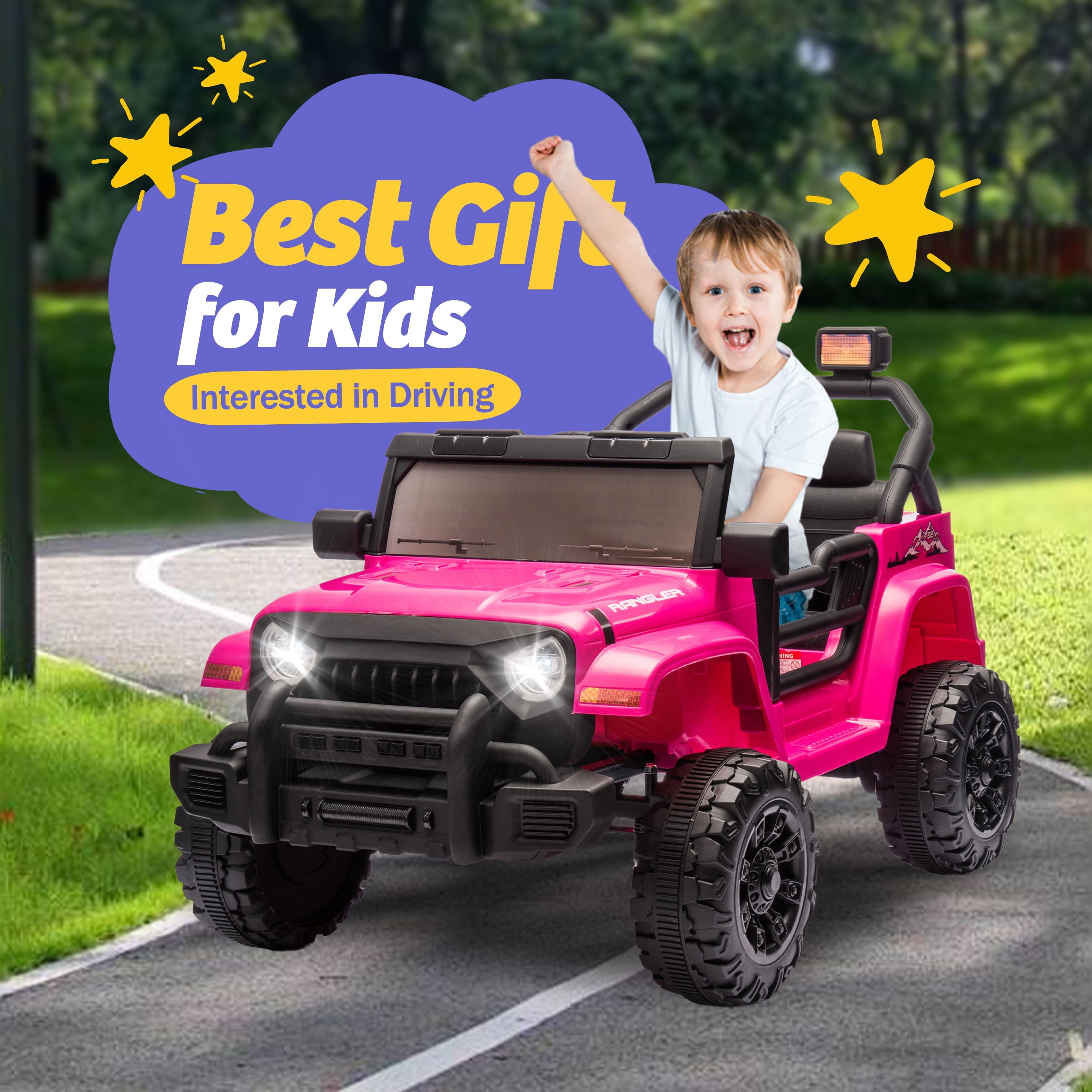 SUSIELADY 12V Kids Ride on Car, Ride on Truck, Dual drive, Four-Wheel Suspension, Slow Start, with Remote Control, Music, Bluetooth, for Kids Aged 3+