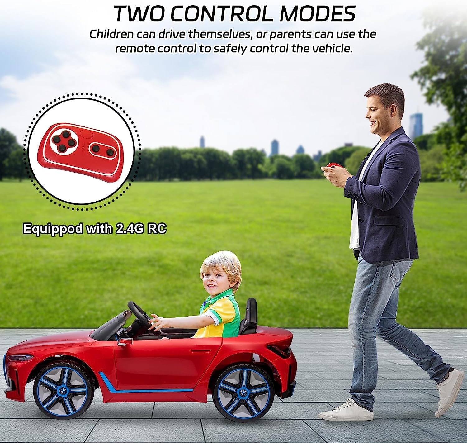 Track 7 Kids Ride on Car, 12V Licensed BMW i4 12V Electric Car with Remote Control, MP3, Age 3+, Red