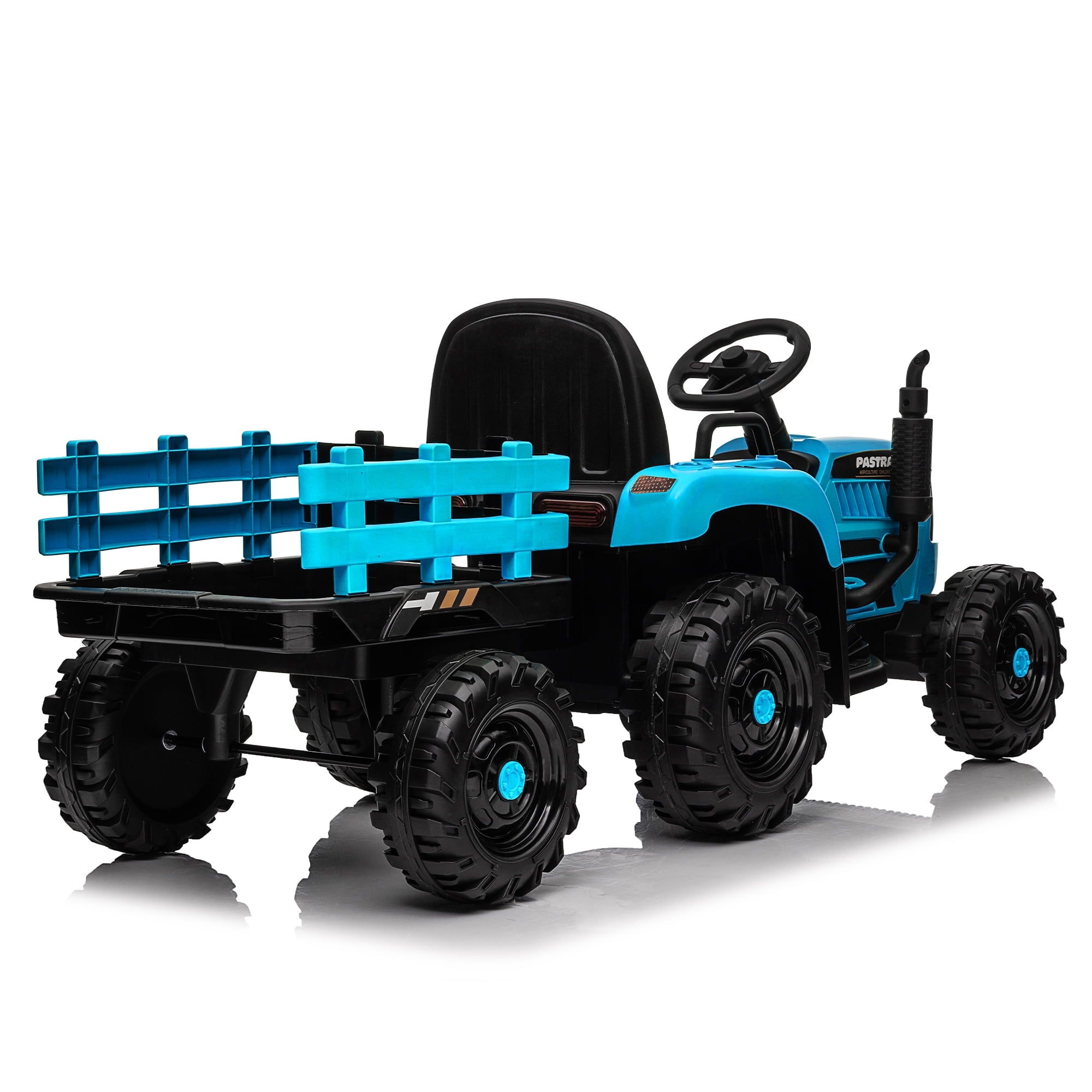 Track 7 24V Ride on Tractor, 400W Electric Tractor with Detachable Trailer, Remote Control, USB, MP3, Power Display, LED Lights, Max Speed 4.97 mph, 24V Electric Car for Boys Girls Age 3+, Blue
