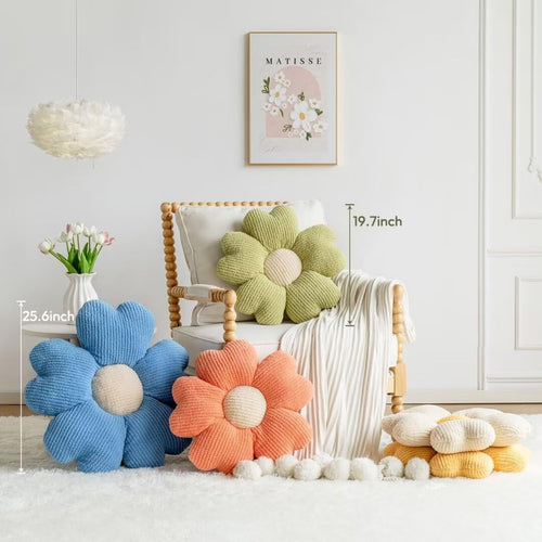 COOKCOK Flower Pillow, 19.7" Flower Shaped Throw Pillow, Daisy Plush Floor Pillow Seat Cushion Cute Aesthetic Decorative Throw Pillows for Bed Home Sofa Chair Couch Decor, Green