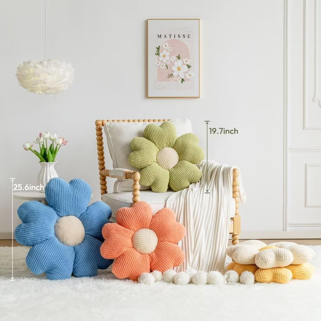 COOKCOK Flower Pillow, 15.7" Flower Shaped Throw Pillow, Daisy Plush Floor Pillow Seat Cushion Cute Aesthetic Decorative Throw Pillows for Bed Home Sofa Chair Couch Decor, Green