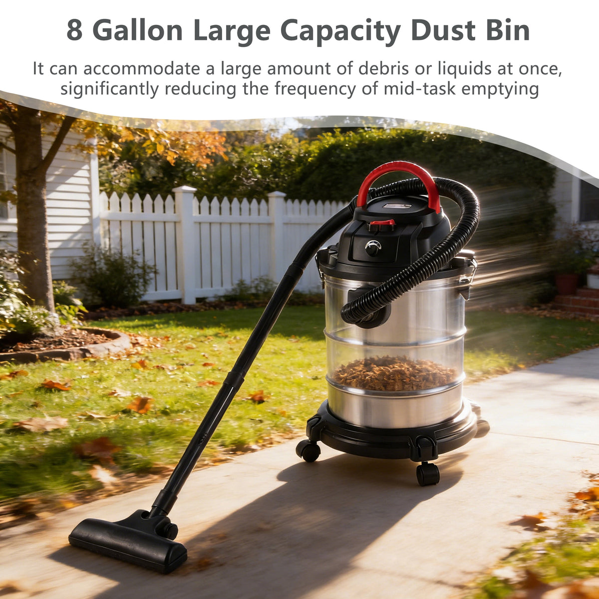 COOKCOK 8 Gallon Wet/Dry Shop Vacuum, 6 Peak HP Stainless Steel Professional Vacuum Cleaner with Blower Function, 3-in-1 Heavy Duty Shop Vac for Home, Garage, Workshop and Jobsite
