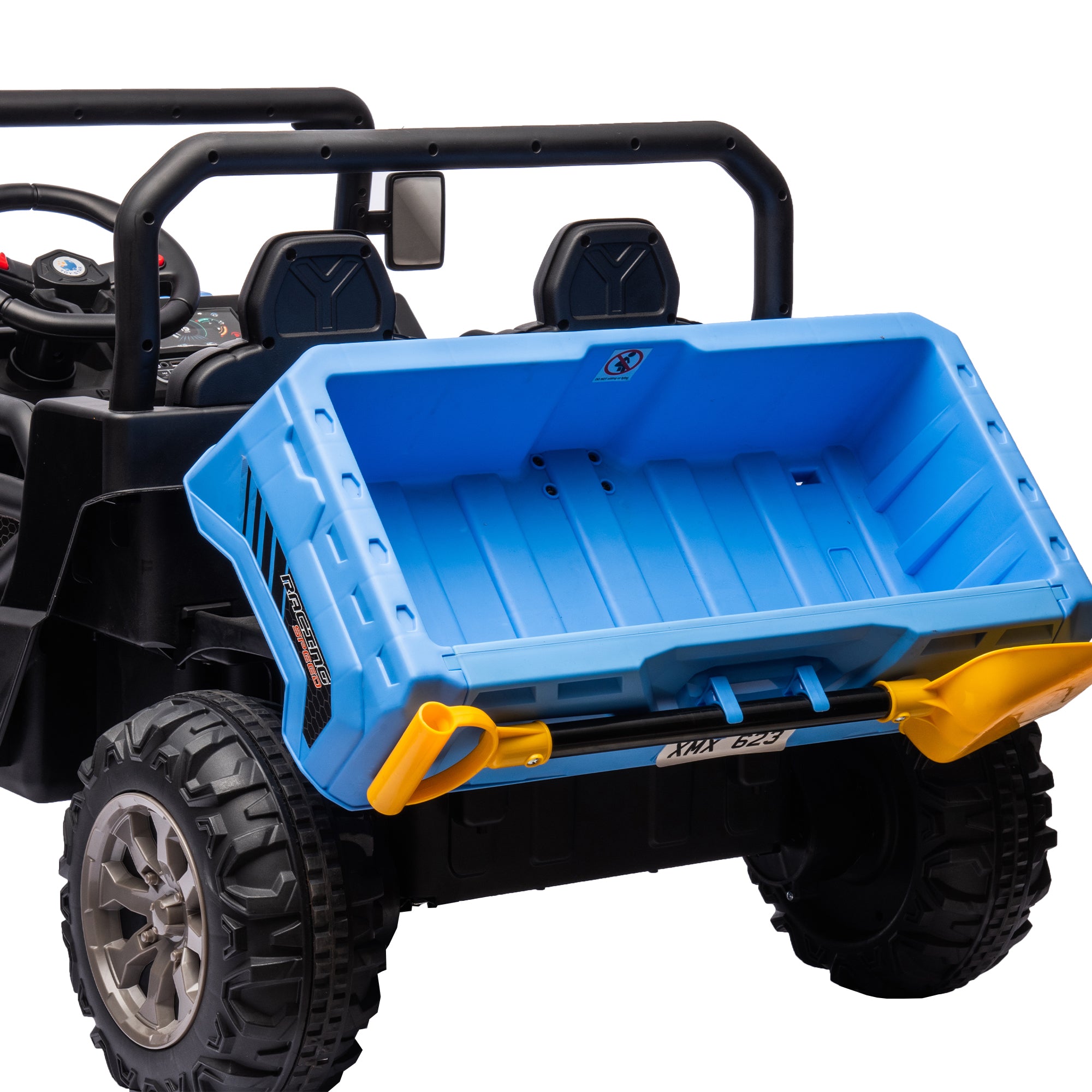 Track 7 24V Ride On Truck 2 Seater Ride On UTV with 2x200W Motor Ride On Dump Truck with Dump Bed/Shovel Ride On Car with Remote Control Electric Vehicle with Non-slip tyre for Boys Girls, Blue