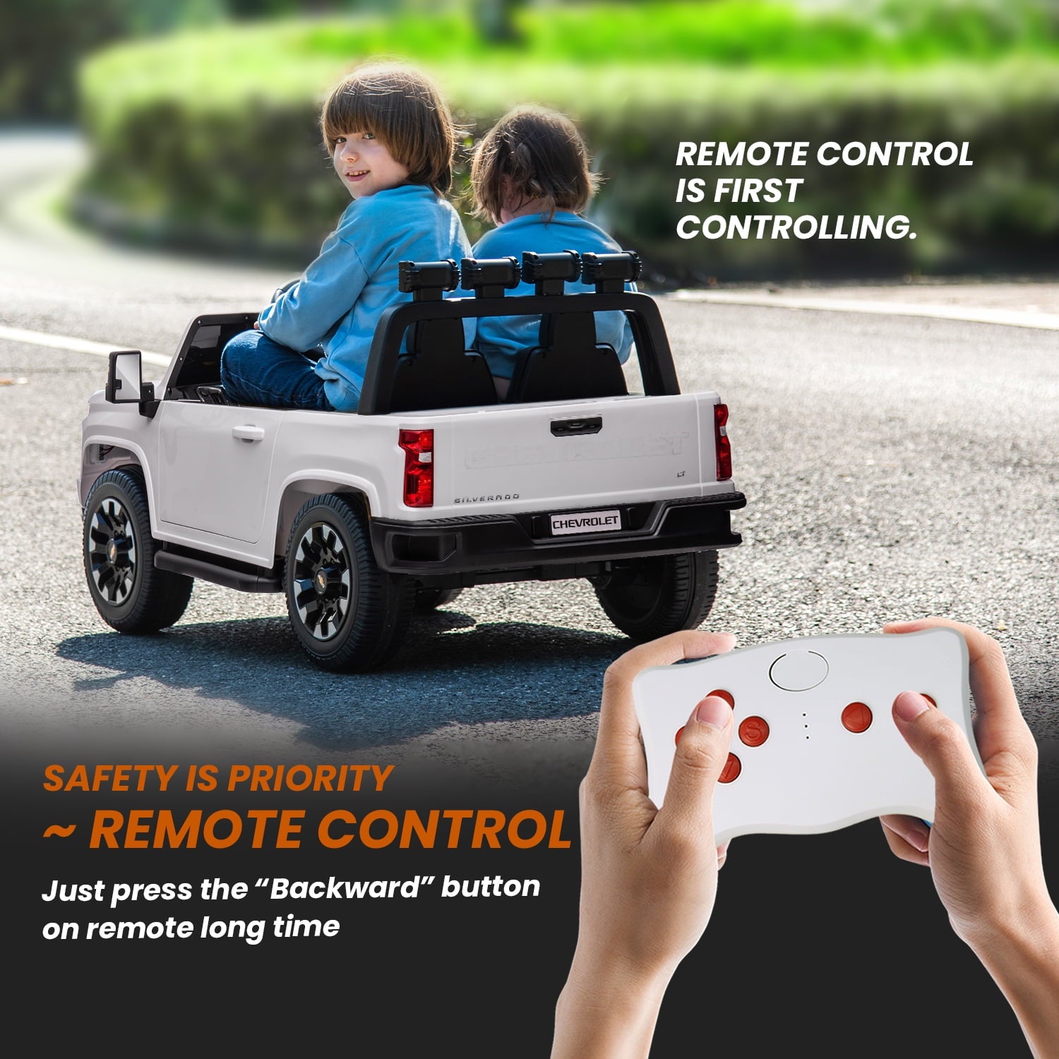 LISUEYNE 24V Ride on Car, Licensed Silverado HD 2 Seater Electric Car for Boys Girls Age 3+, 24V Ride on Truck with Remote Control, Music, ABC, Max Speed 4.7mph, White
