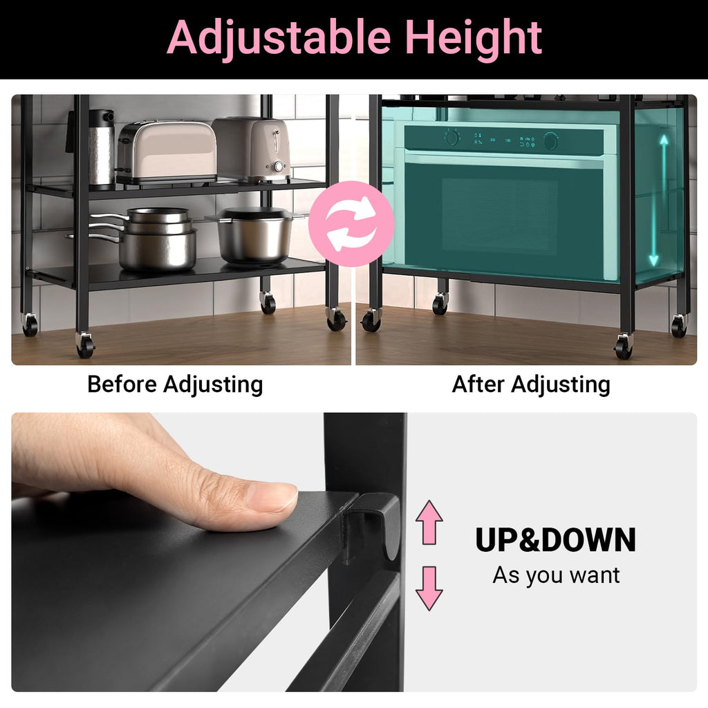 COOKCOK 5-Tier Storage Shelving Unit, Metal Shelf, Adjutable Height, Foldable Storage Shelf with Wheels, Garage Shelf, Kitchen Shelf, Side Protective, 550lbs Capacity, Black