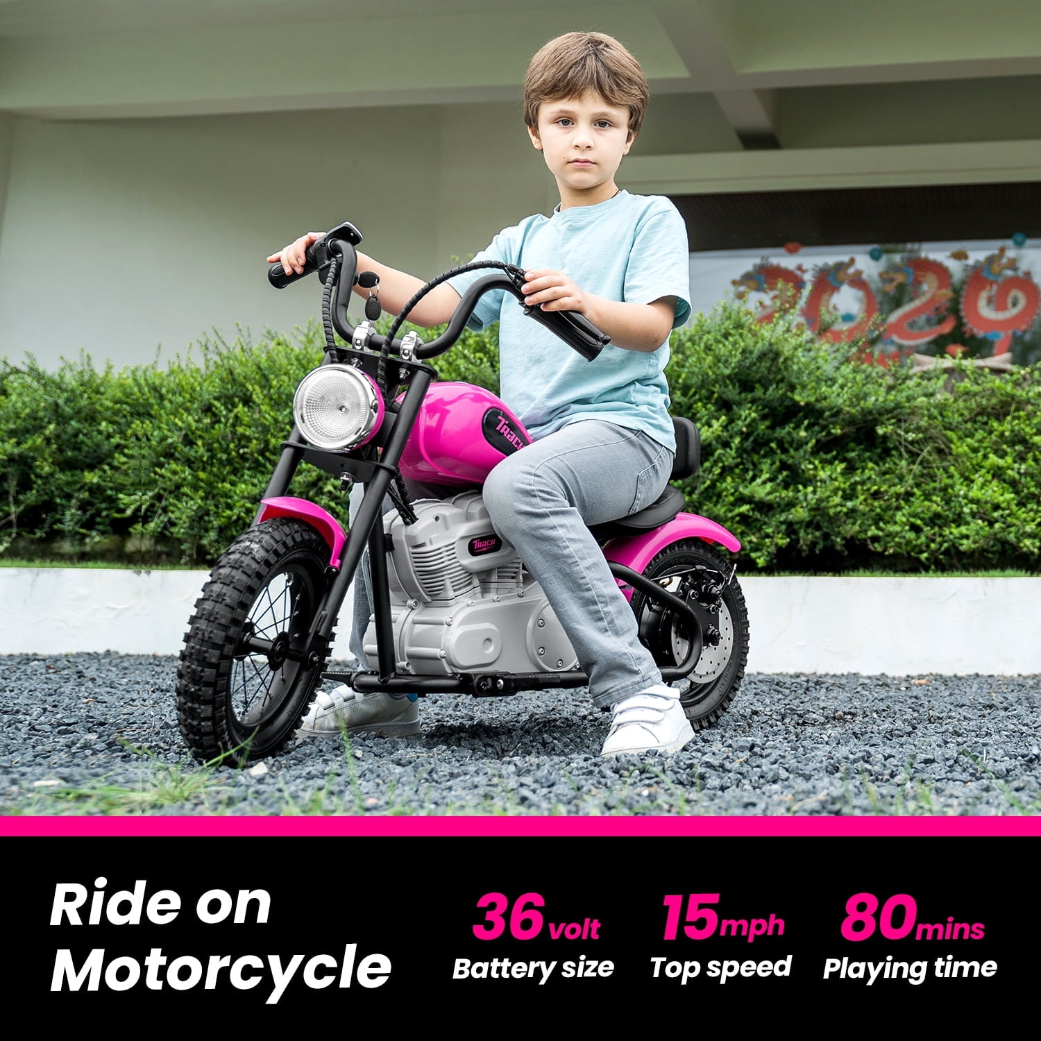 Track 7 36V Electric Dirt Bike for kids, 350W Ride on Motorcycle with Twist Grip Throttle, Hand-Operated Brakes, Key Start, Off-Road Motocross Speed Up to 15 MPH, Age 8+, Pink