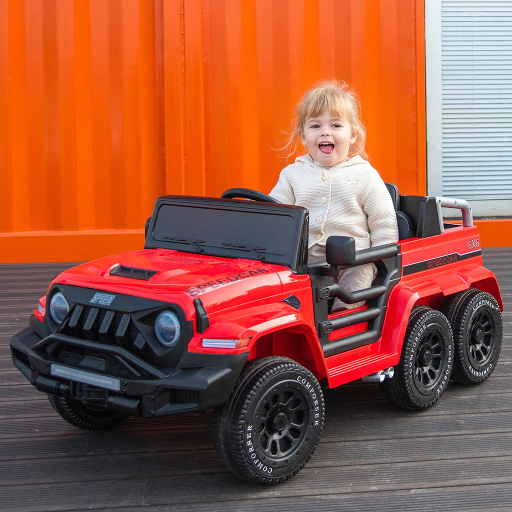 Track 7 24V Ride on Car, 4WD Electric Car for Boys Girls Age 3+, 6 Wheels Ride on Car with Remote Control, Music, Lights, Rocking Mode, Storage Box, Red