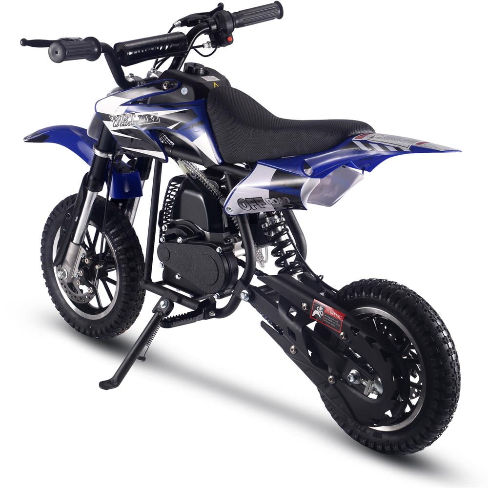 Track 7 50CC 2-Stroke Kid Dirt Bike, Off Road Gas Motorcycle, Trail Bike Up to 25Mph, EPA Approved Kids Gas Dirt Bike W/Rear Suspension, Pull Start, Front & Rear Disc Brake, Blue