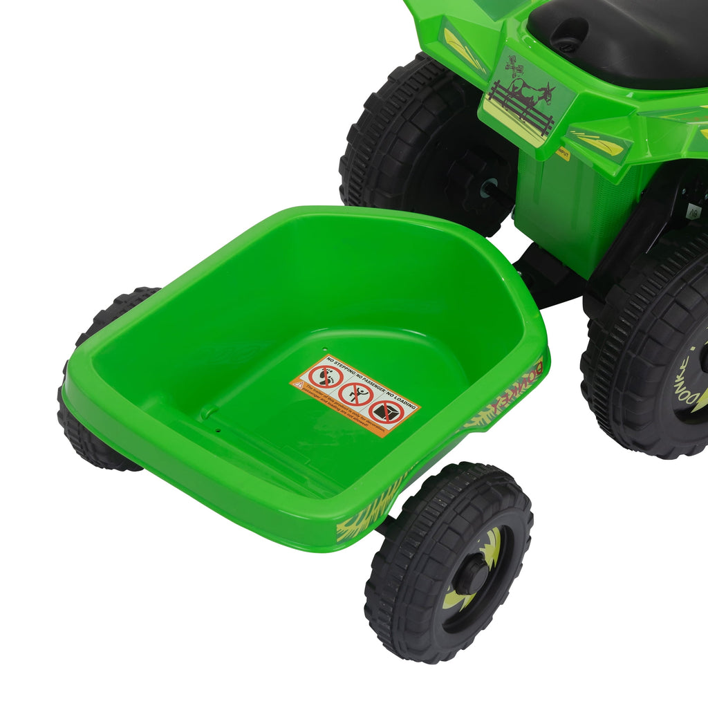 Track 7 Kids Ride on ATV with Trailer, 4 Wheeler Electric Quad Vehicle, Ride on Car with Music, Horn, Power Display, Kids Electric ATV, Green