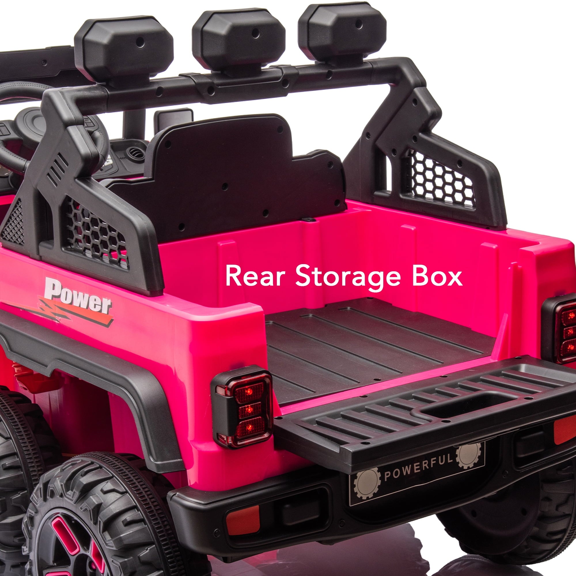 Track 7 24V Kids Ride on Pickup Truck, 4WD Ride on Car with Remote Control, Bluetooth, Rear Storage Box, LED Lights, 6- Wheels Electric Car for Boys Girls, Pink