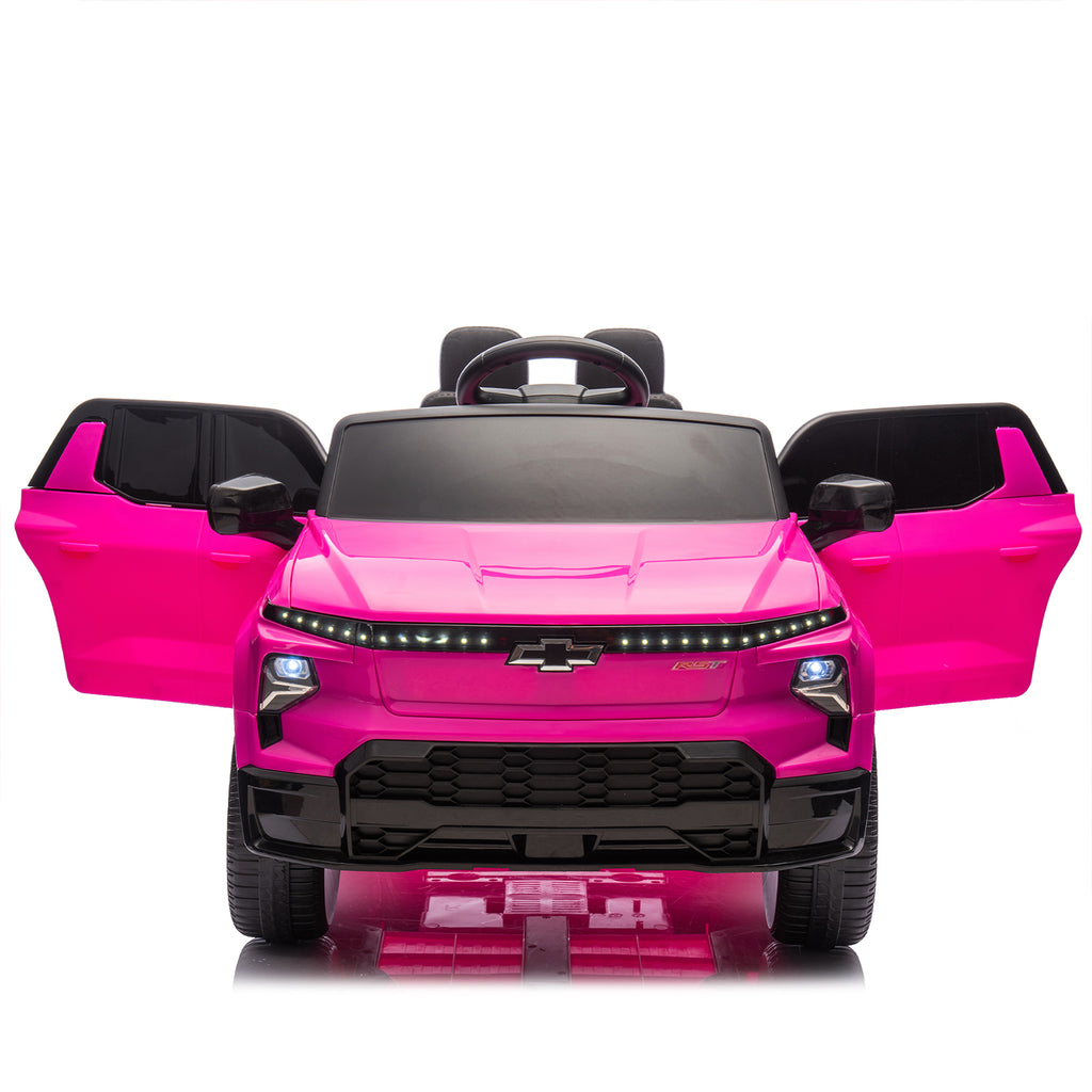 Track 7 24V Ride on Car, Licensed Chevrolet Silverado Electric Car with Remote Control, Bluetooth, LED Lights, Power Display, Rear Storage, 24V Ride on Truck Car for Boys Girls Age 3+, Pink