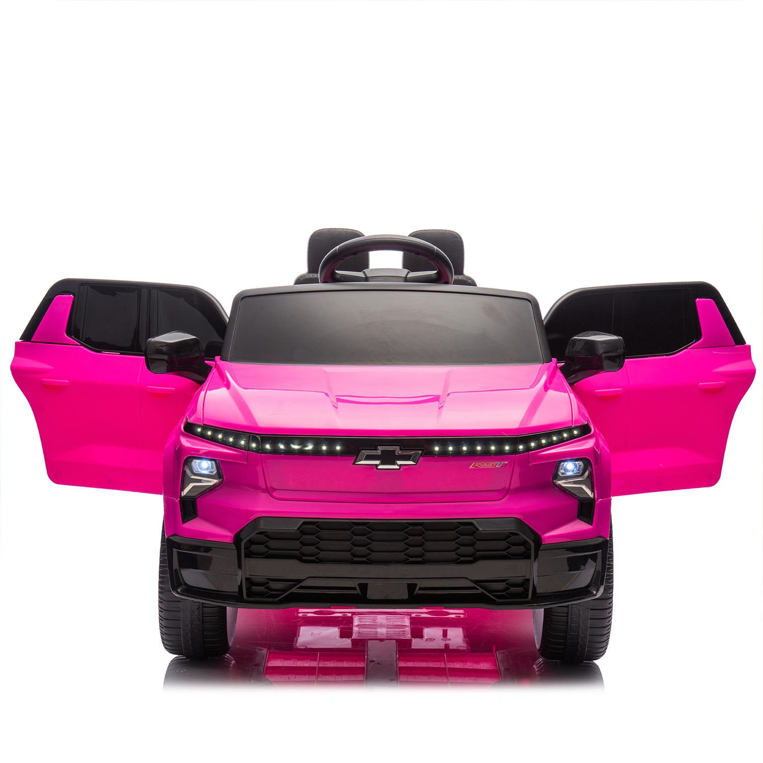 Track 7 24V Ride on Car, Licensed Chevrolet Silverado Electric Car with Remote Control, Bluetooth, LED Lights, Power Display, Rear Storage, 24V Ride on Truck Car for Boys Girls Age 3+, Pink