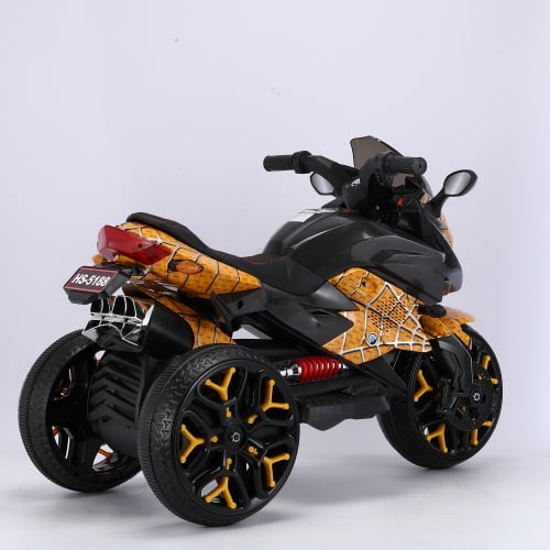 Track 7 12V Kids Motorcycle Ride On Toys, 4Mph Battery Powered Motorbike for Kids with Training Wheels, LED Lights, Lighting Wheels, Music, Gift for 3-6 Years Boys Girls, Yellow