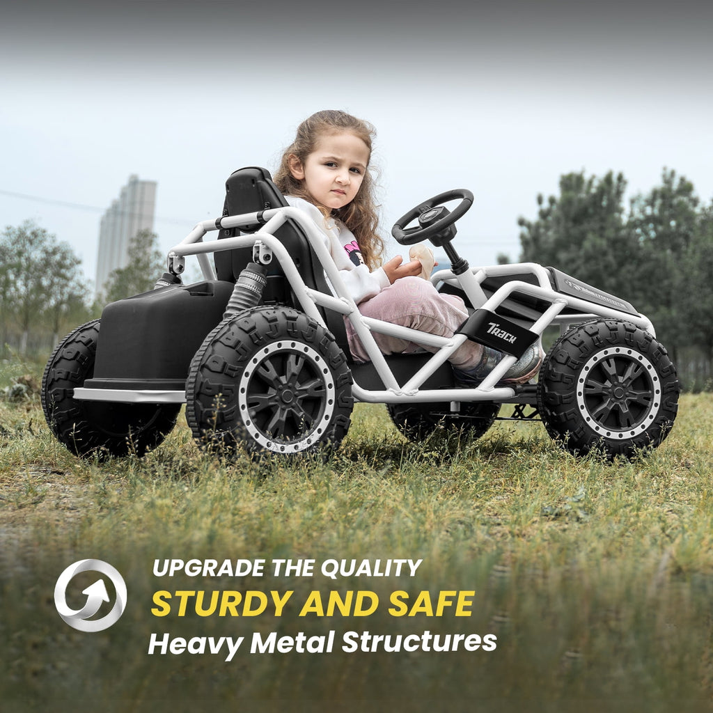 Track 7 24V Electric Go Kart, Racing Go Kart, Independent Electronic Brake Foot Pedal, Durable Full Steel Frame, 7 Mph Max Speed Electric Go Kart, 24V Outdoor Ride On Car for Kids Age 6+, Black