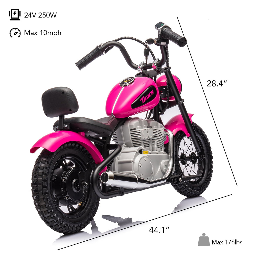 Track 7 24V Eletric Dirt Bike for kids, Ride on Motorcycle with Twist Grip Throttle, Hand-Operated Dual Brakes, Speed Up to 10 MPH, for Age 8-12, Pink
