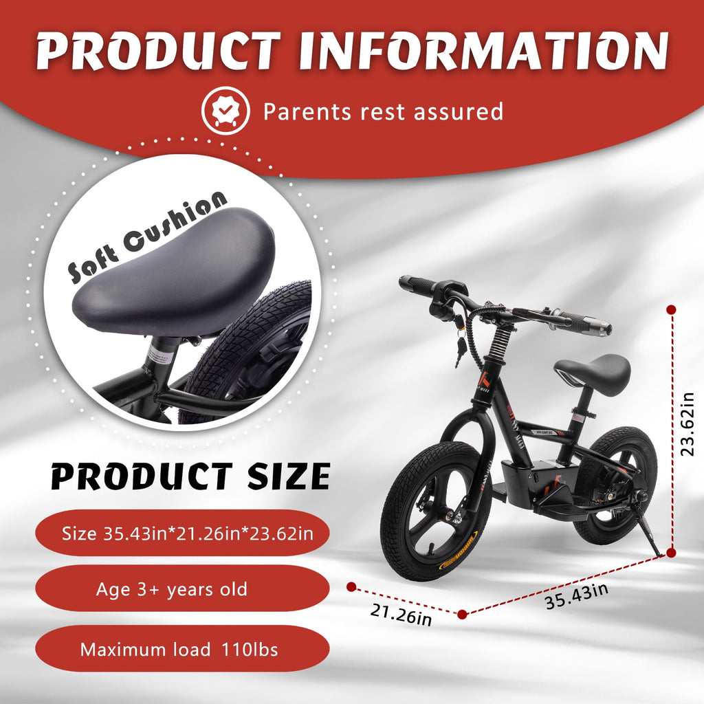 Track Seven 24V Electric Dirt Bike for Kids, 150W Electric Motorcycle Up to 10 MPH, Hand-Operated Brakes Electric Balance Bike for Ages 3+, Power Display, Height Adjustable, Key Start, Black