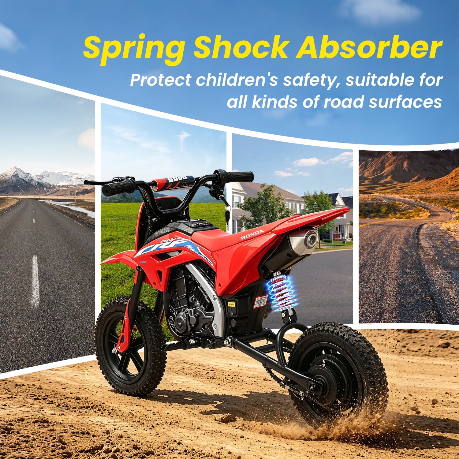 Track Seven 24V Electric Dirt Bike for Kids, Official Licensed Honda Electric Motorcycle, Up to10 Mph, Twist-Grip Throttle, 12" Pneumatic Tires, Bluetooth, Music, Motorcycle for Kids 6+, Red