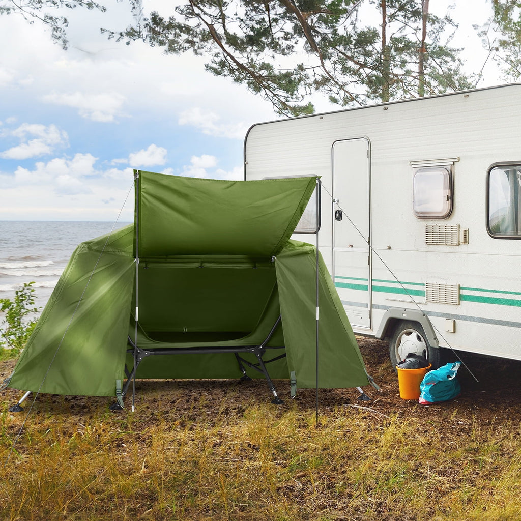 COOKCOK Camping Tent, with Storage Bag, Adjustable Feet, Iron Stands, Camping Bed, 84.6"x 34.5"x 49.2", Army Green