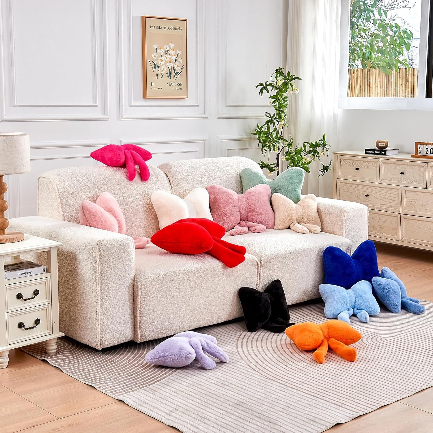 COOKCOK Bow Pillow, Soft Bow Decorative Throw Pillows with Faux Rabbit Fur, Cute 12" Bow Throw Pillows for Home Decor, Plush Pillow for Bedroom Sofa Couch, Pink