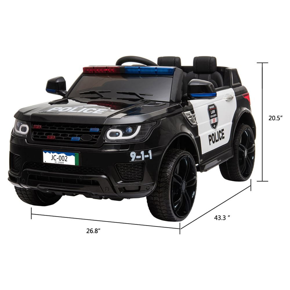 Track 7 Kids Ride on Police Car, 12V Electric Car for Boys Girls Age 3+, Flashing Siren, Microphone, Remote Control, Black