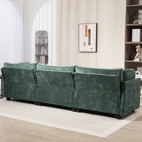 COOKCOK 111.4 Inch 3-Seater Modular Sectional Sofa, Modern Deep Seat Couch, Comfy Chenille Fabric Pet Friendly Couch, Furniture Sofas Living Room, Green