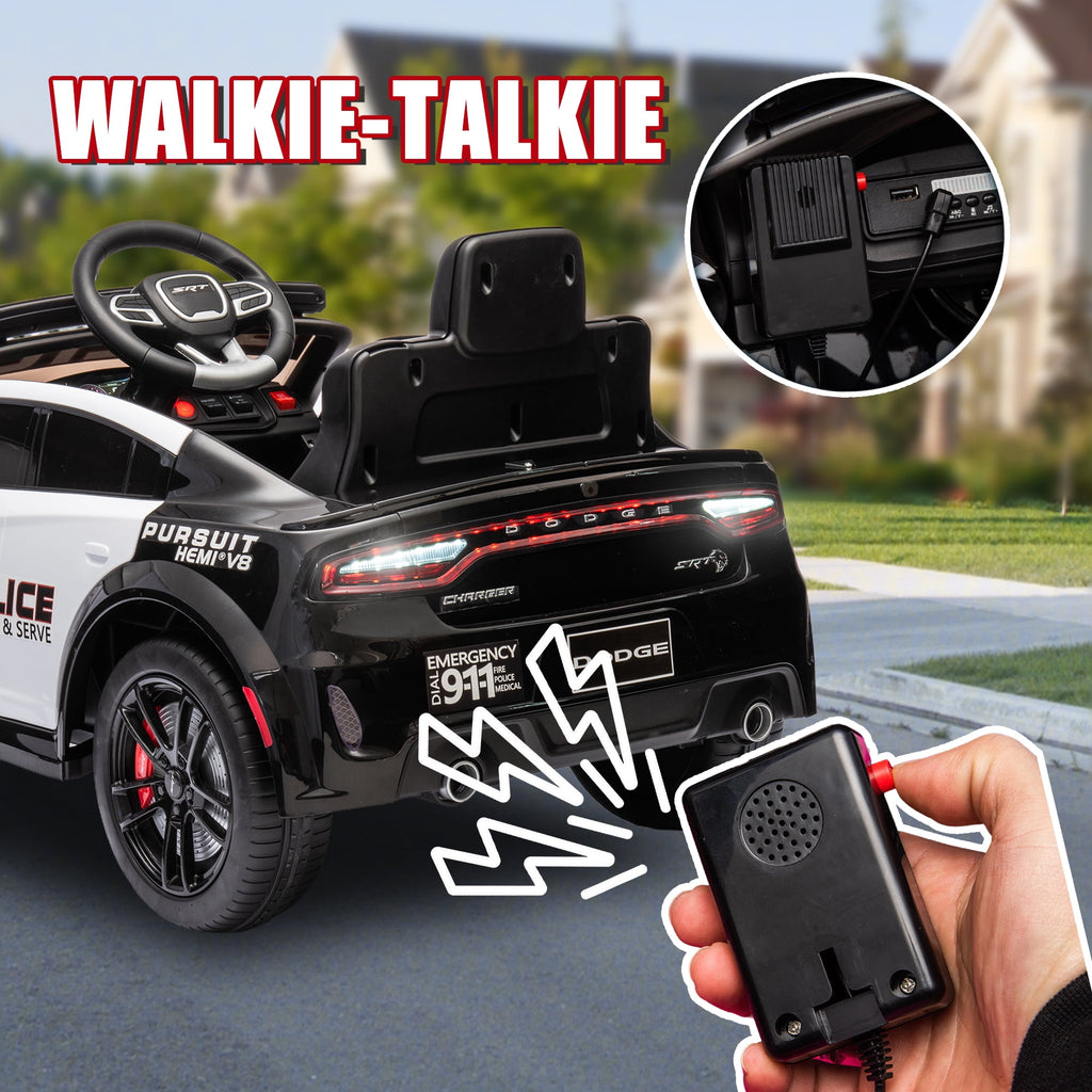 Track 7 Licensed Dodge Charger SRT Ride on Car, 12V Kids Ride on Police Car with Remote Control, Music, Alarm Lights, Megaphone, Electric Car for Kids Age 3+, White