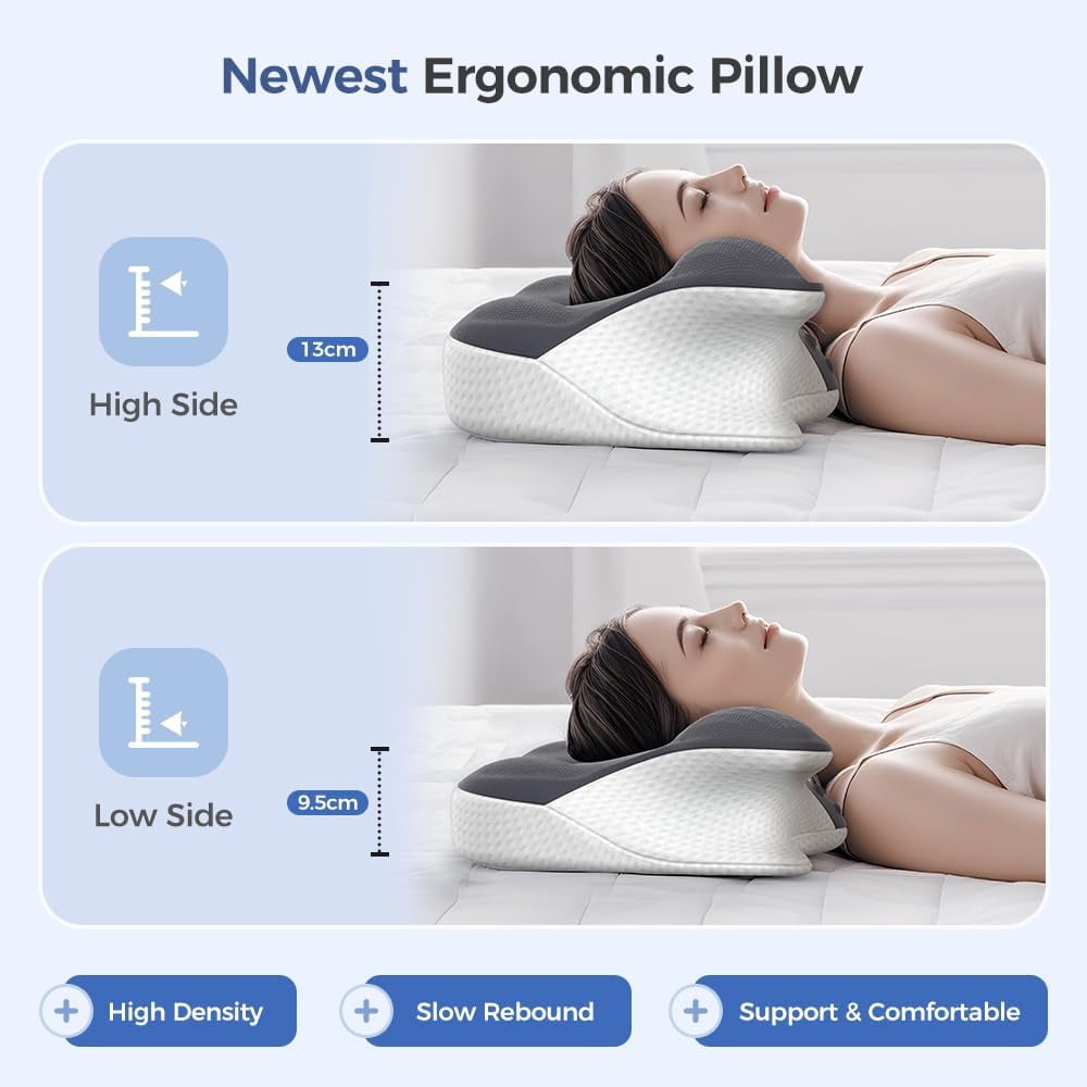COOKCOK Cervical Neck Pillow for Neck Pain Relief,Side Sleeper Pillow for Sleeping,Memory Foam Neck Support Ergonomic Pillow for Back Stomach Sleepers