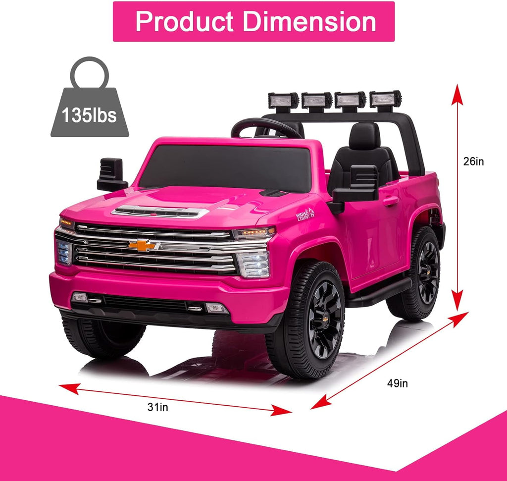 LISUEYNE 24 V Ride on Car, Licensed Silverado HD 2 Seater Electric Car for Boys Girls Age 3+, 24 V Ride on Truck with Remote Control, Music, ABC, Pink