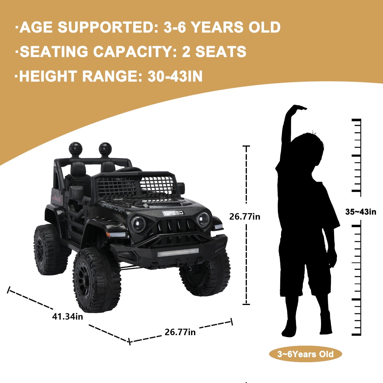 Track 7 Kids Ride on Truck, 12V Ride on Car with Remote Control, Kids Electric Car, Bluetooth, LED Lights, MP3, Black