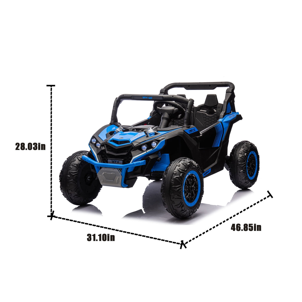 Track 7 24V Two-Seater Kids Ride On UTV W/Parents Remote Control,Four-Wheel Suspension,Slow Start,Anti-collision bar,Storage space,Music,USB,Bluetooth,Volume control,LED lights for Kids 3+, Blue