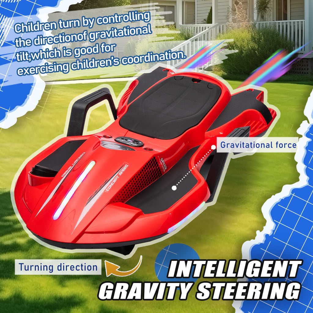 Track 7 24 V Ride on Car with Helmet, Knee Pads, Gloves, Devilfish Pattern Ride on Electric Scooter with Spray Function, Gravity Steering, Music, Hnadrails, Max Speed 6.84 mph, Red