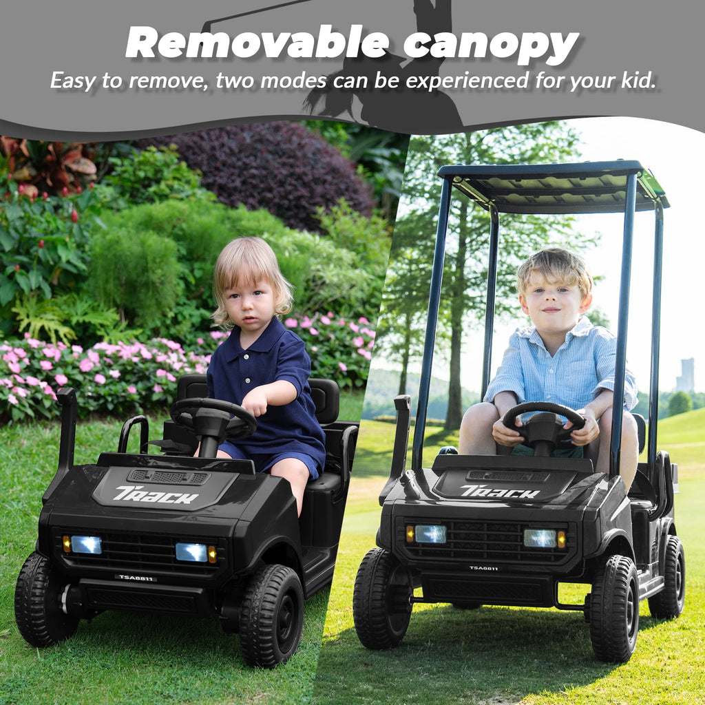 SUSIELADY 24V Kids Ride on Car, Ride on Truck, Electric Golf Cart with Ceiling, 18.5" Large Seat with Armrests, Rear Storage Box, Remote Control, Music, for Kids Aged 3+