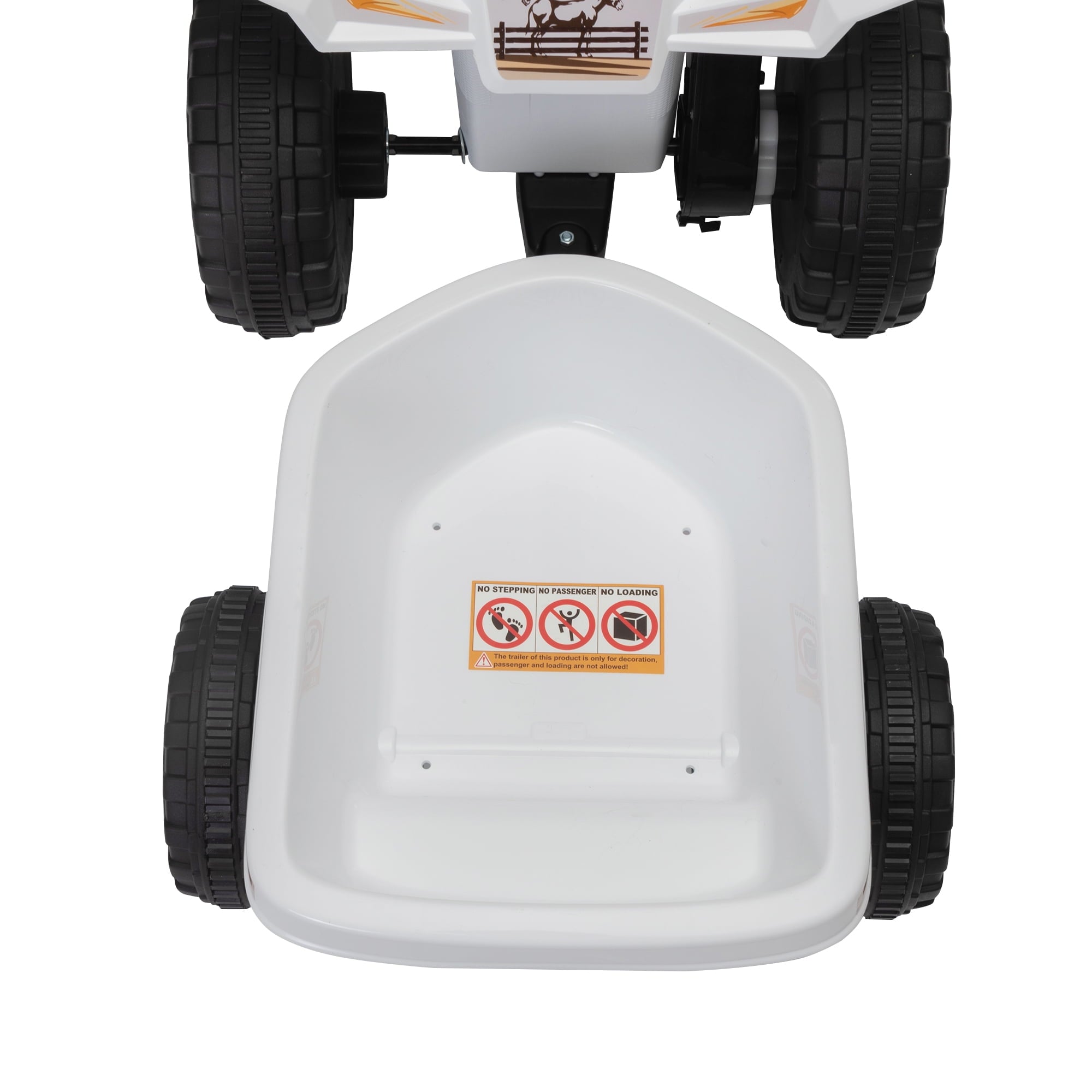 Track 7 Kids Ride on ATV with Trailer, 4 Wheeler Electric Quad Vehicle, Ride on Car with Music, Horn, Power Display, Kids Electric ATV, White