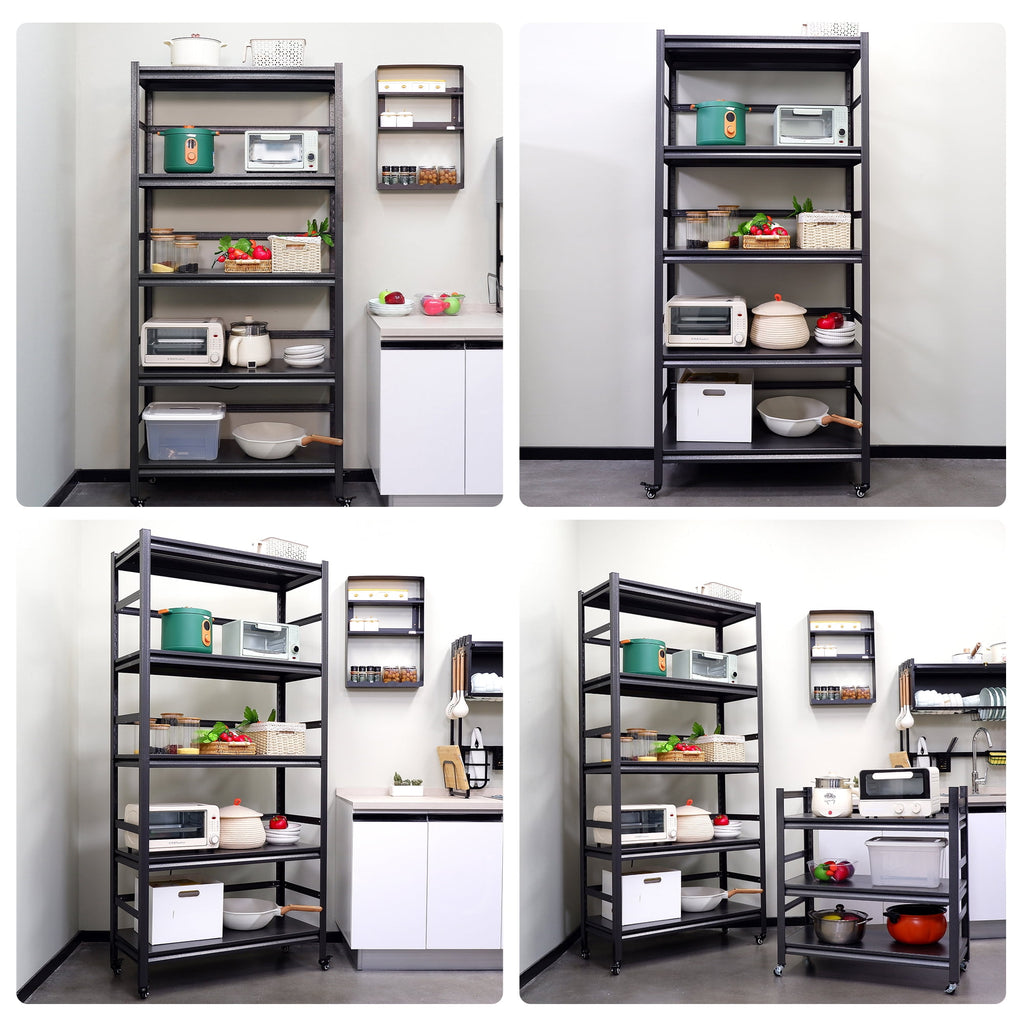 COOKCOK 4-Tier Storage Shelving Unit, Heavy Duty Metal Shelf with Wheels, 31.5"x15.7"x63", Adjustable Garage Shelves, Load 2000LBS, Kitchen Shelf with Protective Side