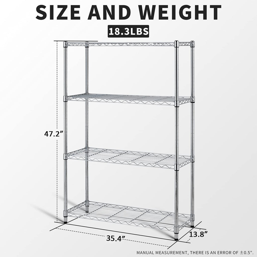 COOKCOK 4-Tier Wire Shelving Unit, 35.4"x 13.8"x 55.1" Metal Shelf, NSF Certified, Adjustable Heavy Duty Carbon Steel Shelf for Home Kitchen Bathroom Garage, 440lbs Capacity, Silver