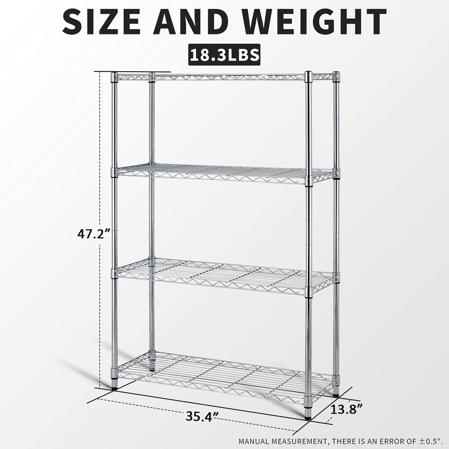 COOKCOK 4-Tier Wire Shelving Unit, 35.4"x 13.8"x 55.1" Metal Shelf, NSF Certified, Adjustable Heavy Duty Carbon Steel Shelf for Home Kitchen Bathroom Garage, 440lbs Capacity, Silver
