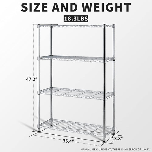 COOKCOK 4-Tier Wire Shelving Unit, 35.4"x 13.8"x 55.1" Metal Shelf, NSF Certified, Adjustable Heavy Duty Carbon Steel Shelf for Home Kitchen Bathroom Garage, 440lbs Capacity, Silver