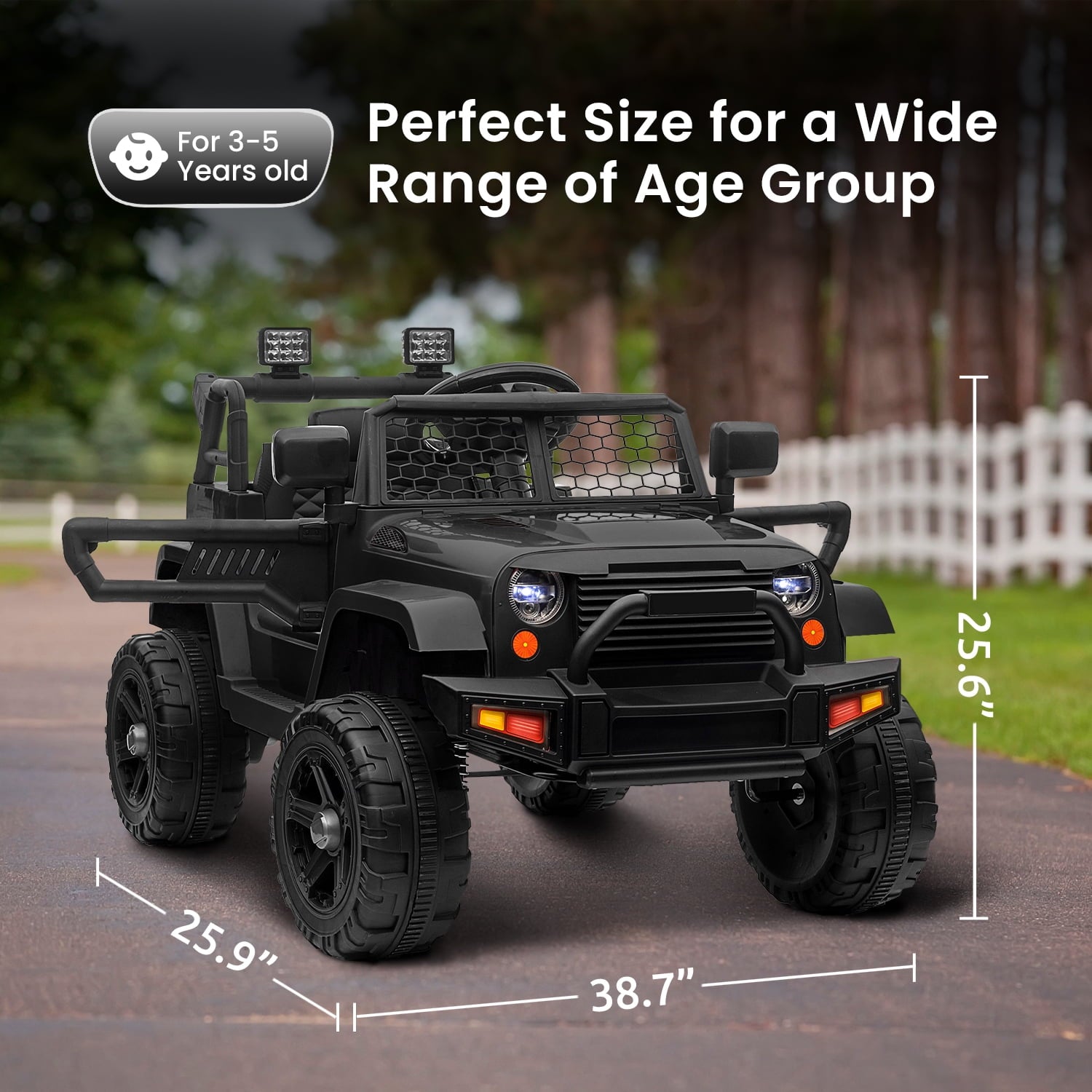 Track Seven Kids Ride on Truck, 12V Electric Car for Boys Girls Age 3+, Music, Ride on Car with Remote Control, Black