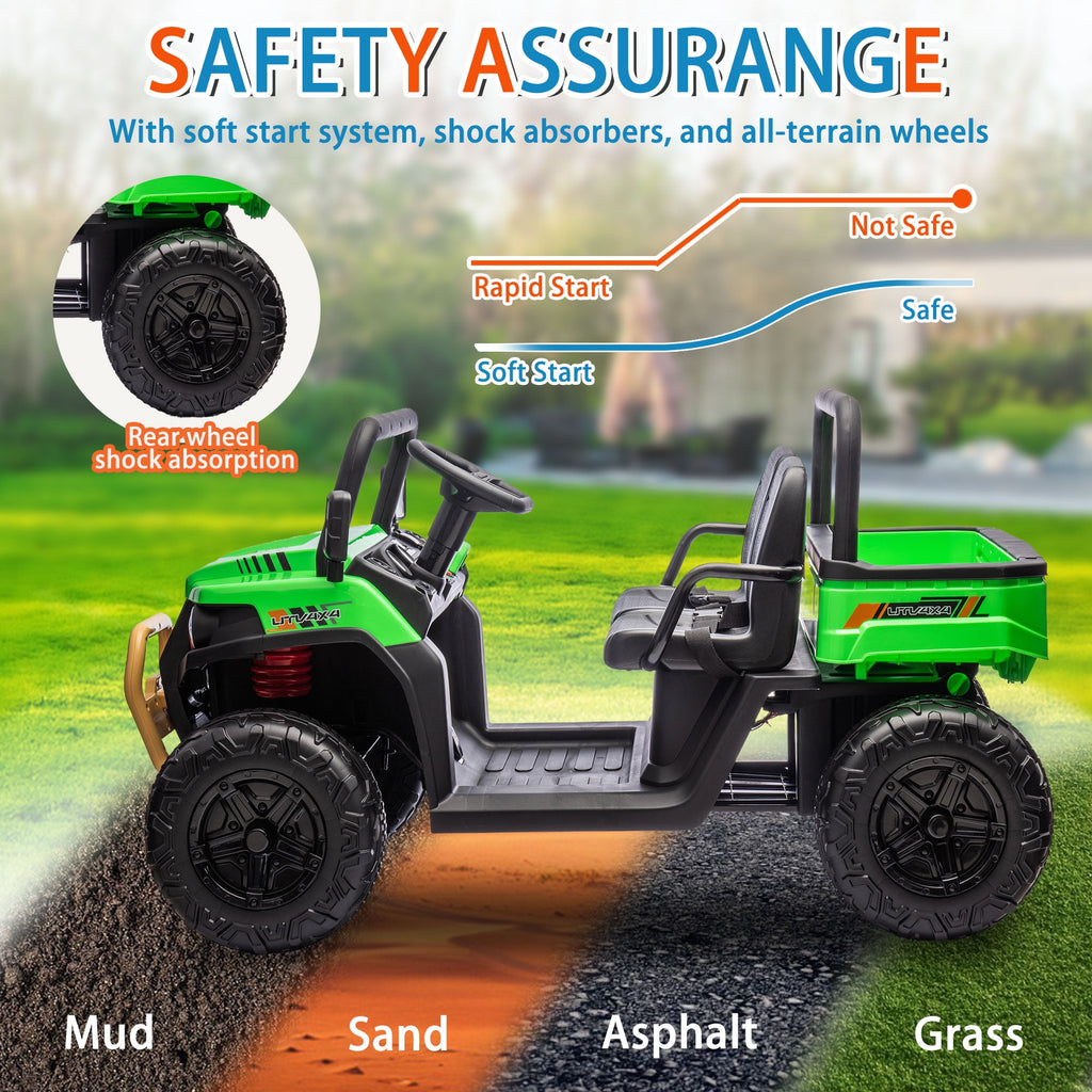 SUSIELADY 24V 2-Seater Kids Ride on Car, XXXL UTV, with Remote Control, Automatic Tipping Bucket, Slow Start, Portable Handle, Bluetooth, for Kids Aged 3+