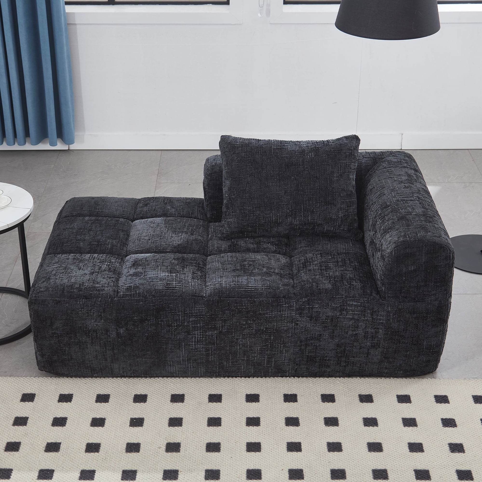 BISHE 37.5 in Modular Sectional Sofa with Chaise, Modern L-Shaped Cloud Couch, Easy Assembly, No Compression Damage, Chenille Upholstered, Deep Seat, Includes Throw Pillows, Black