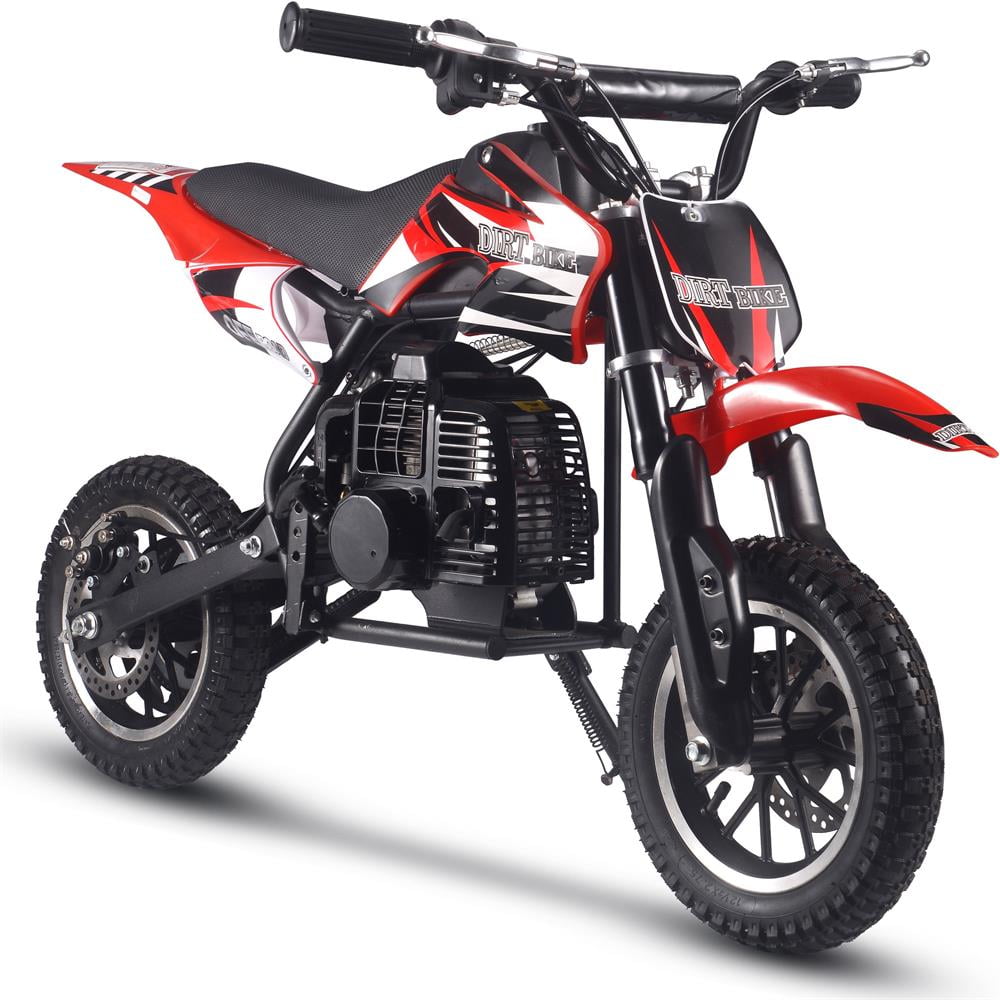 Track 7 50CC 2-Stroke Kid Dirt Bike, Off Road Gas Motorcycle, Trail Bike Up to 25Mph, EPA Approved Kids Gas Dirt Bike W/Rear Suspension, Pull Start, Front & Rear Disc Brake, Red