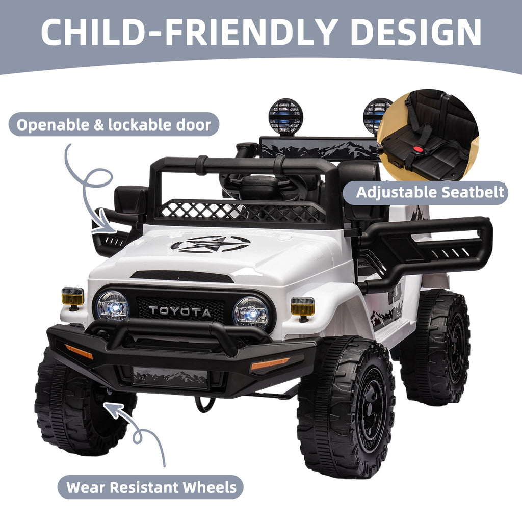 Track 7 Kids Ride on Truck, 12V Licensed Toyota FJ Cruiser Electric Car for Kids Age 3+, Ride on Car w/Remote Control, Power Display, Music, White